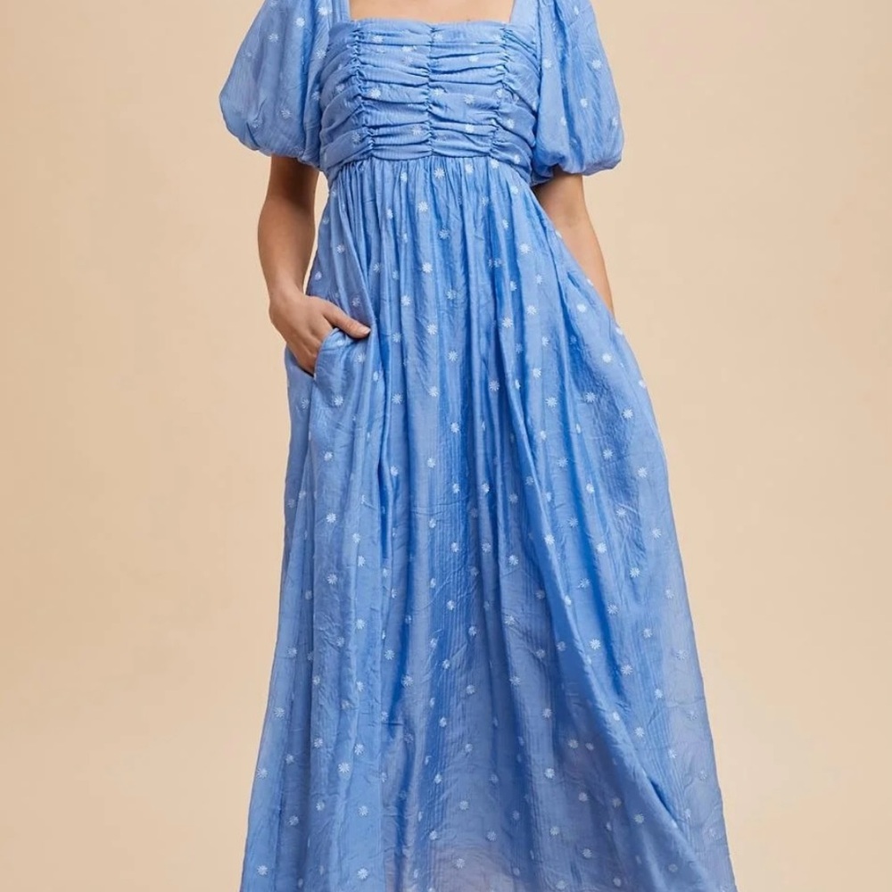 In Bloom Sky Blue Puff-Sleeve Maxi Dress